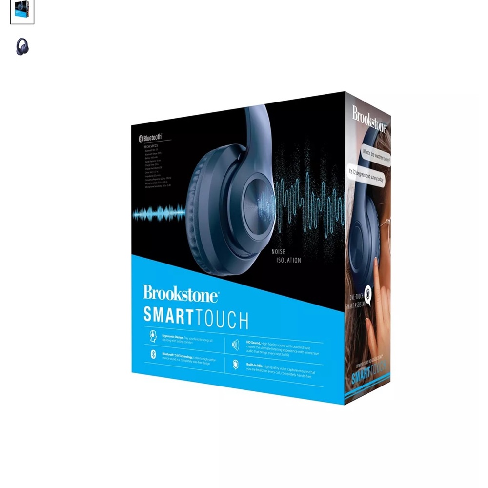 Brookstone SmartTouch Bluetooth Noise Cancellation Headphones, NIB